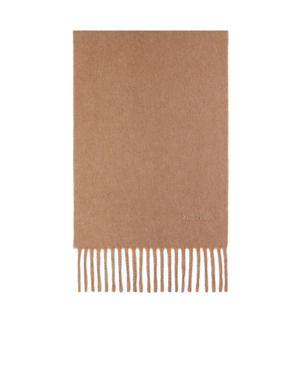 Max Mara Natural Fringed Logo-Embroidered Scarf