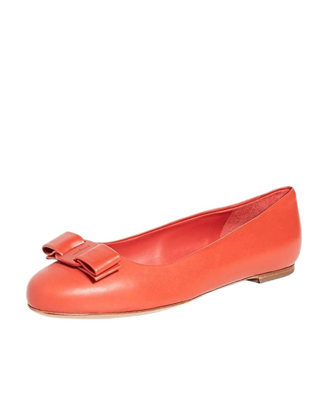 Ferragamo Red Bow Round Head Ballet Shoes