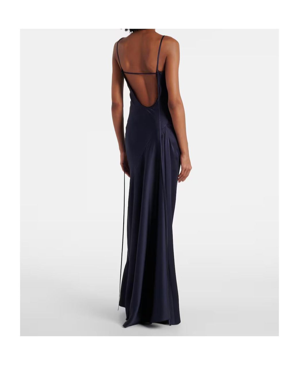 Victoria Beckham Blue Lace-Trimmed Satin Maxi Dress