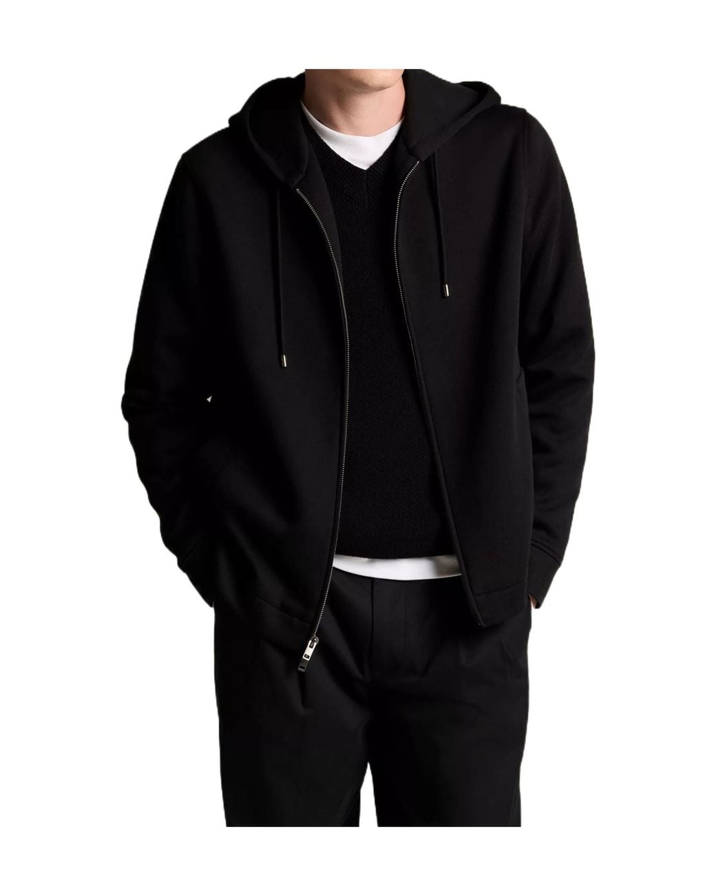 Vince Black Cotton-Blend Scuba Zip-Front Hoodie for men