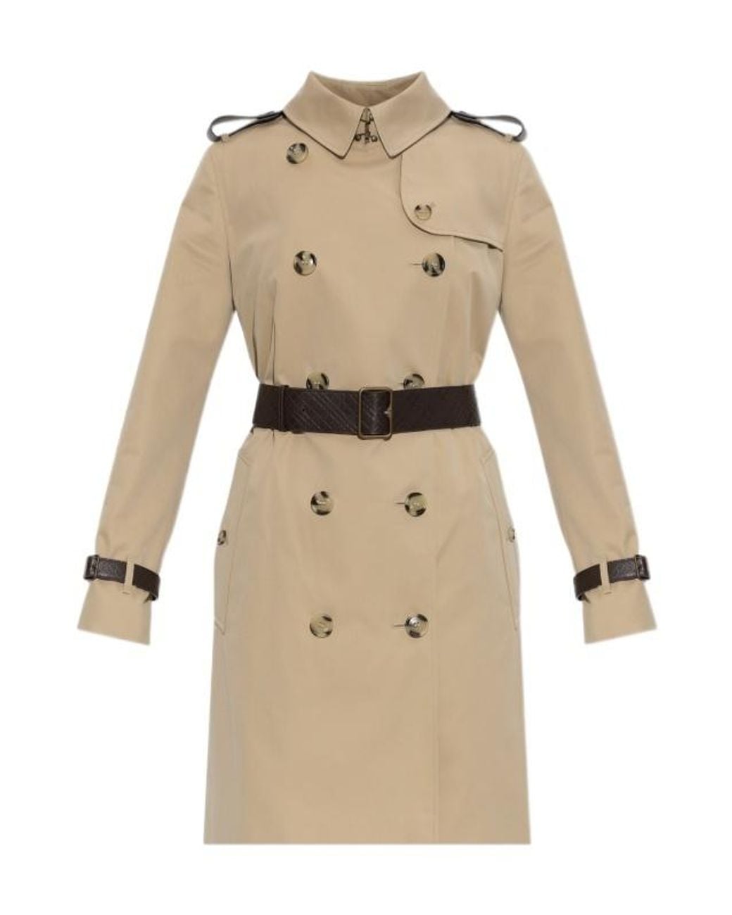 Burberry Natural Kensington Leather-Trim Double-Breasted Trench Coat