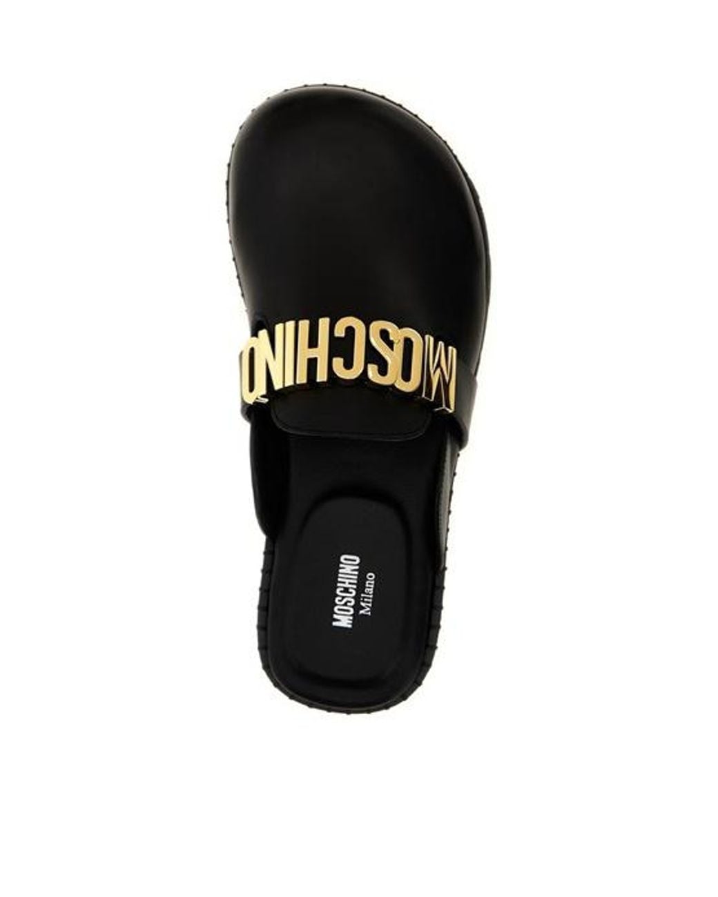 Moschino Black Logo Lettering Almond Toe Mules