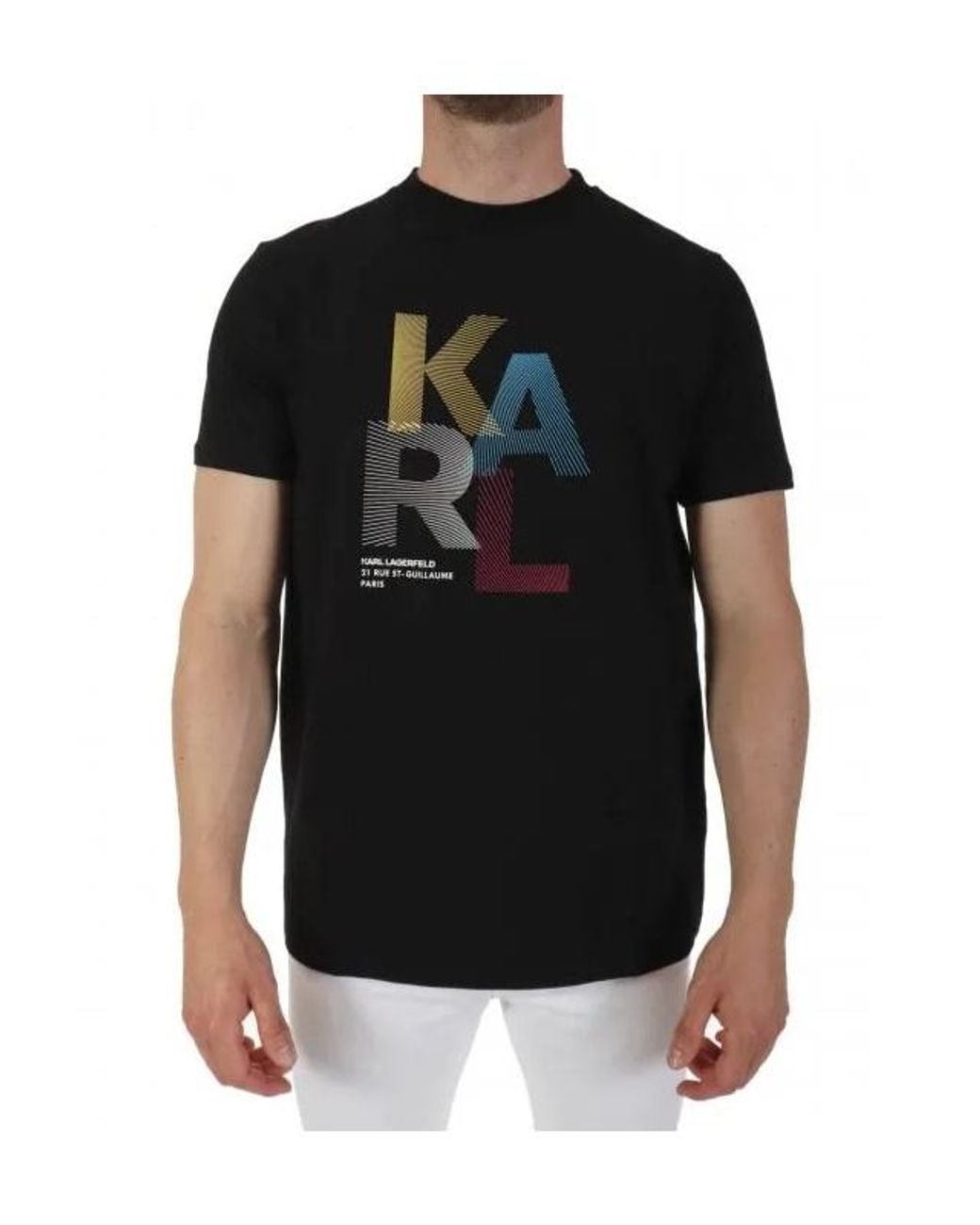 Karl Lagerfeld Black Round Collar Logo T-Shirt for men