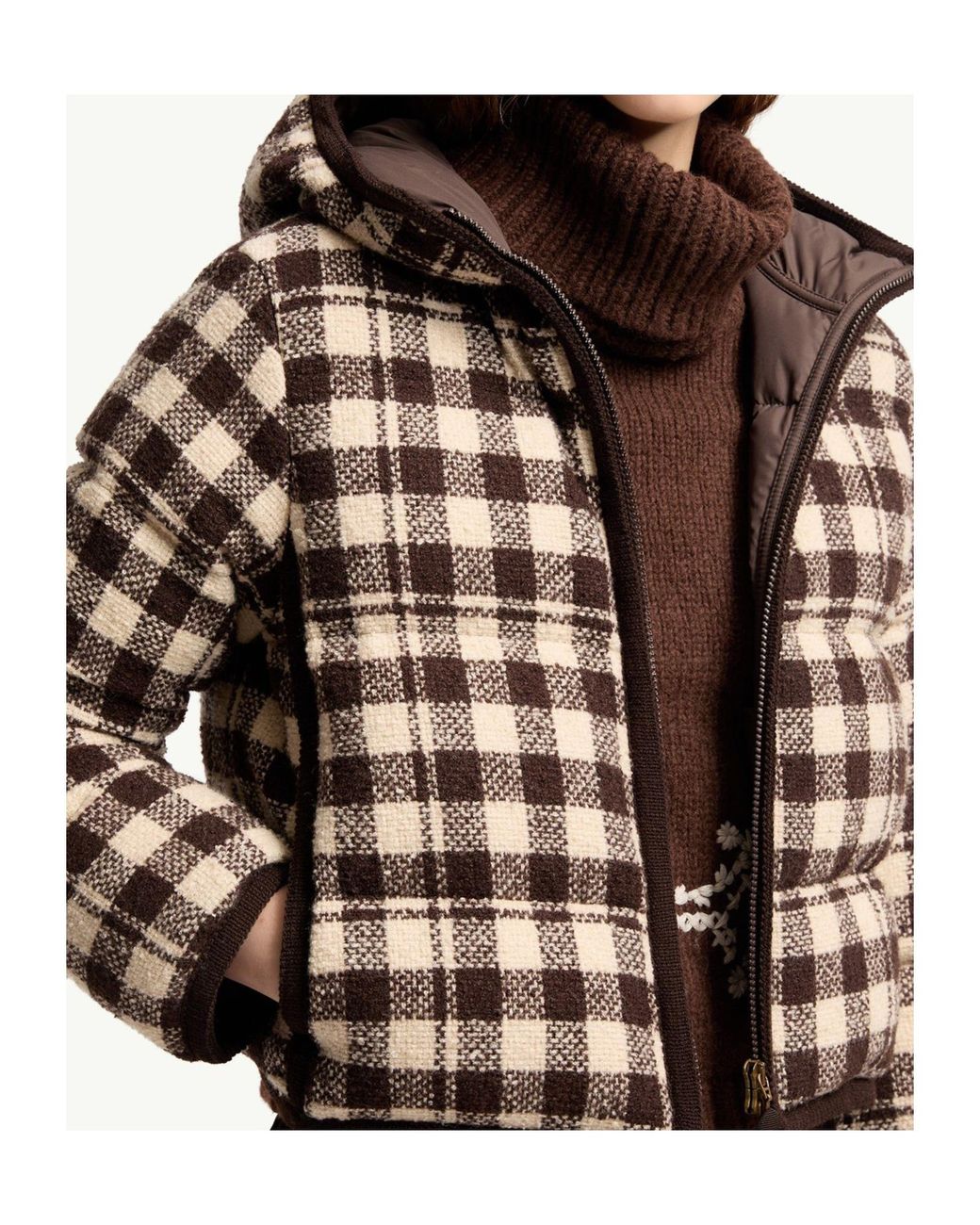 Moncler Brown Abstraction Hooded Short Down Jacket