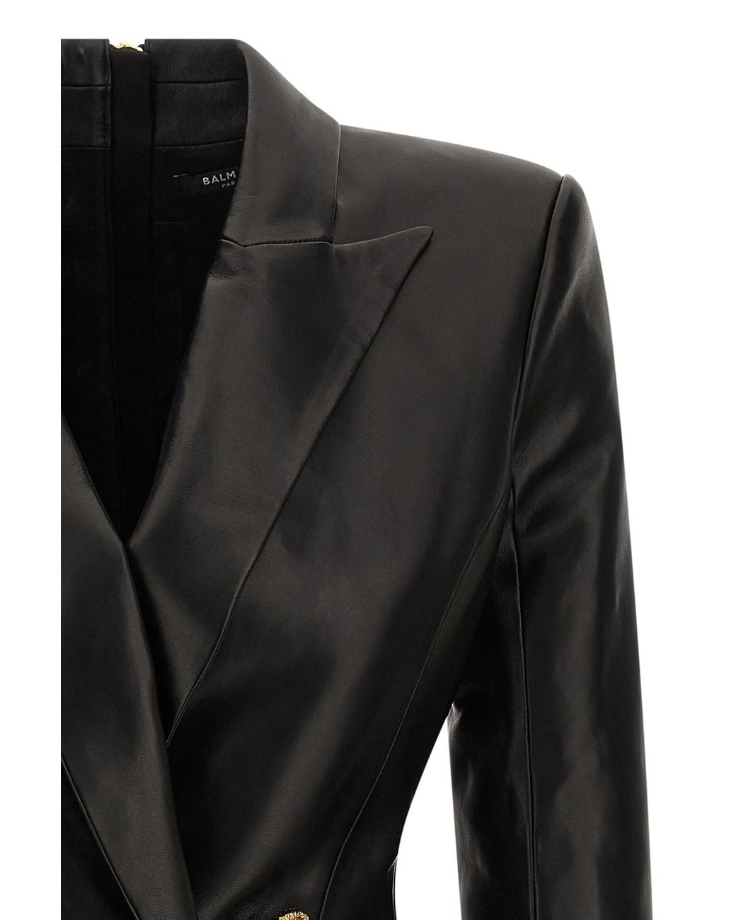 Balmain Black Double Breasted Leather Blazer Dress