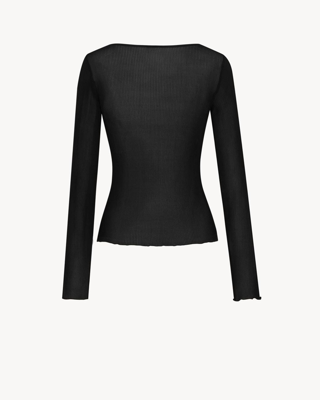 Saint Laurent Black Cassandre V-Neck Ribbed Top