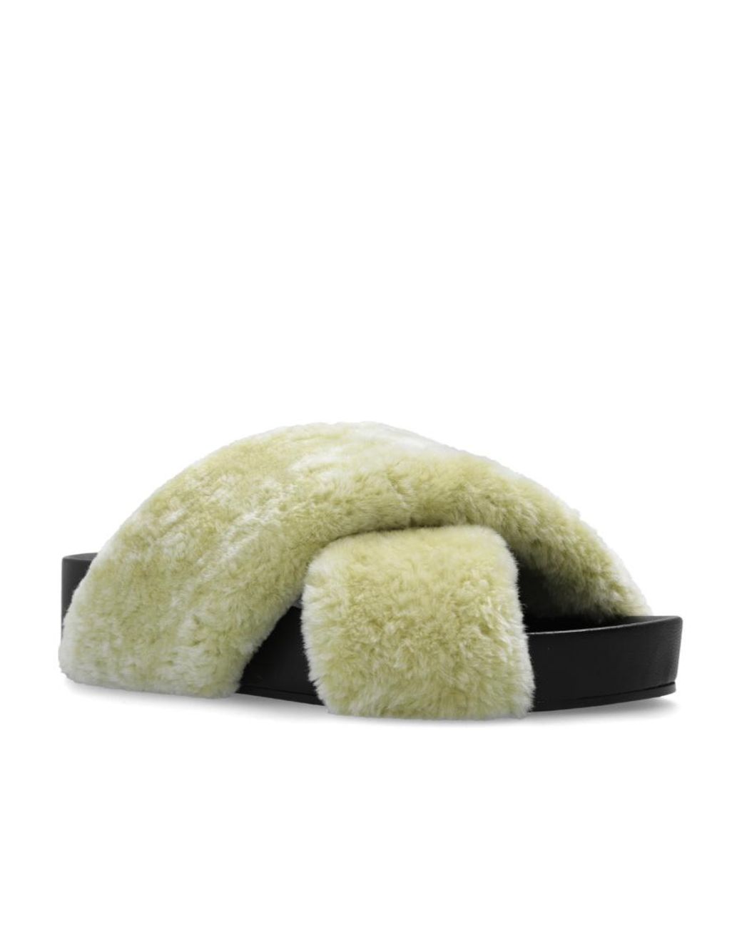 Jil Sander Green Shearling Open-Toe Sandals