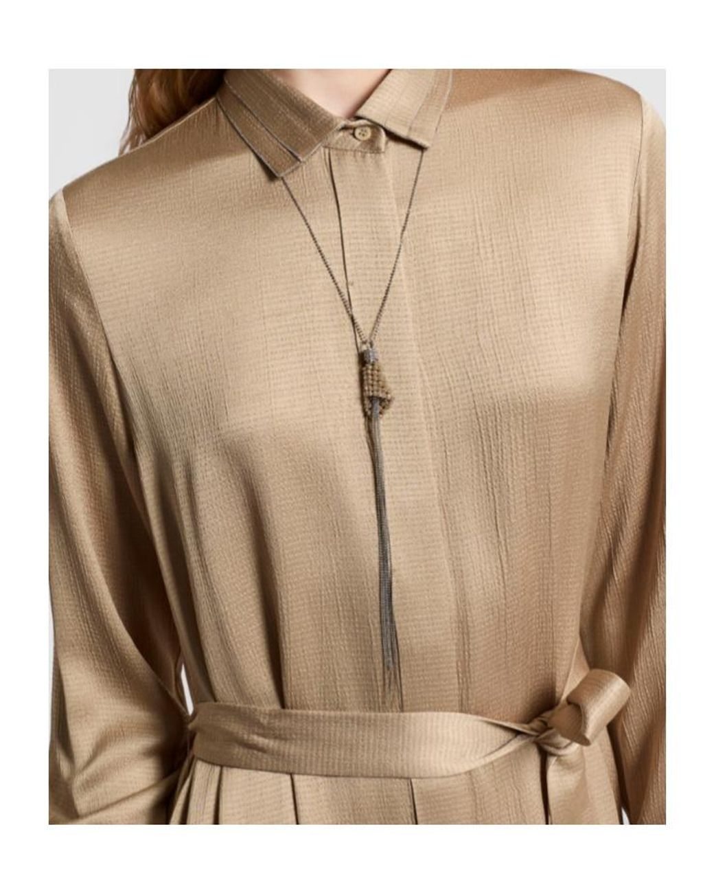 Peserico Natural Long Sleeve Belted Midi Dress