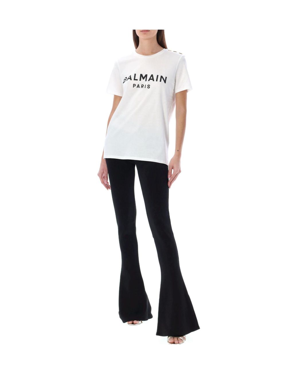 Balmain White Logo Printed Crewneck T-Shirt