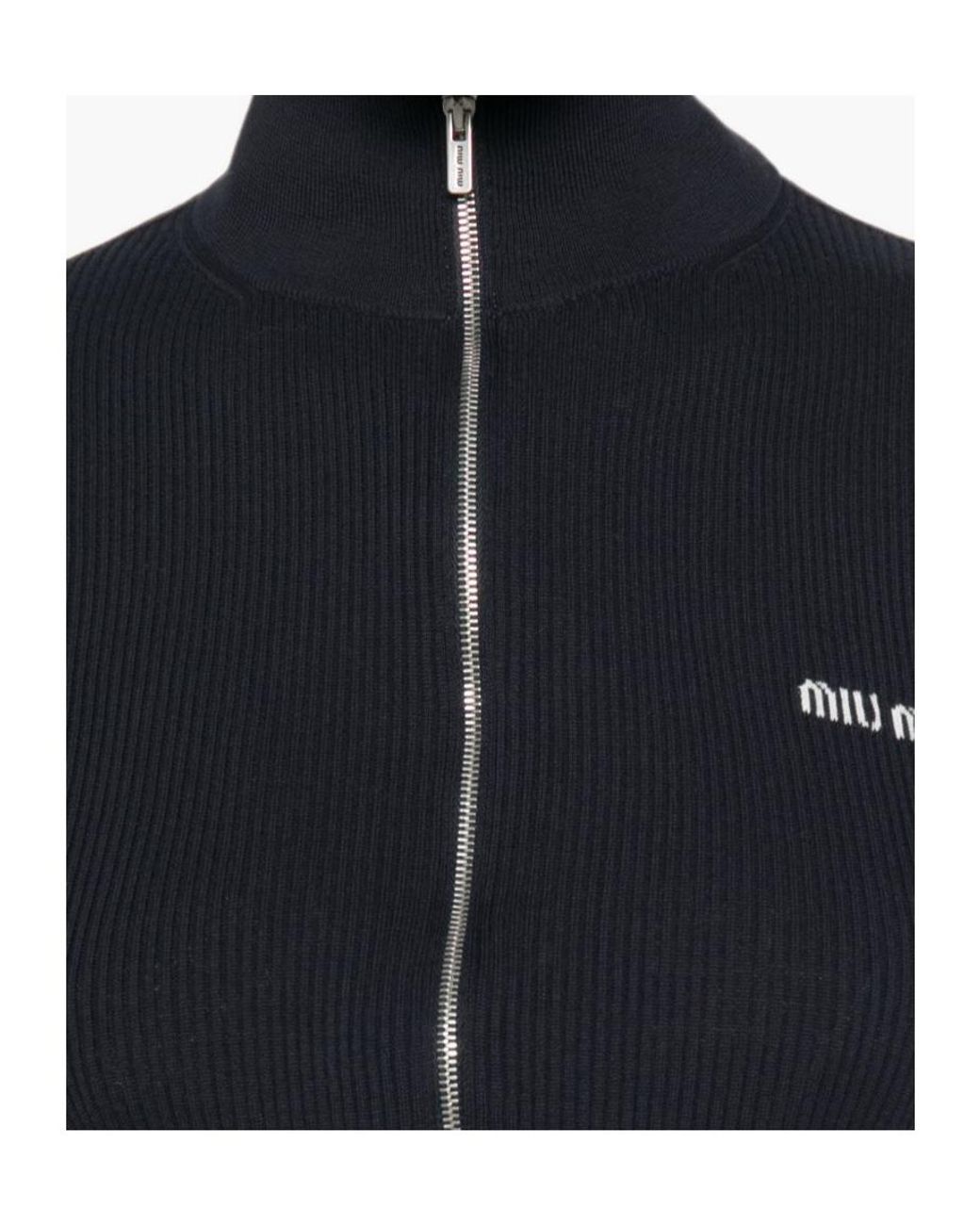Miu Miu Blue Ribbed Zip-Up Cardigan