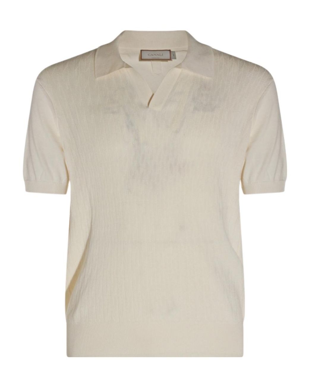Canali White Textured Knit Polo Top for men