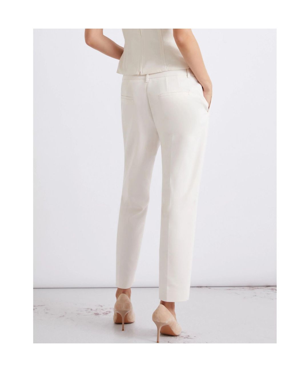 Marella White Stretch Cotton-Blend Trousers