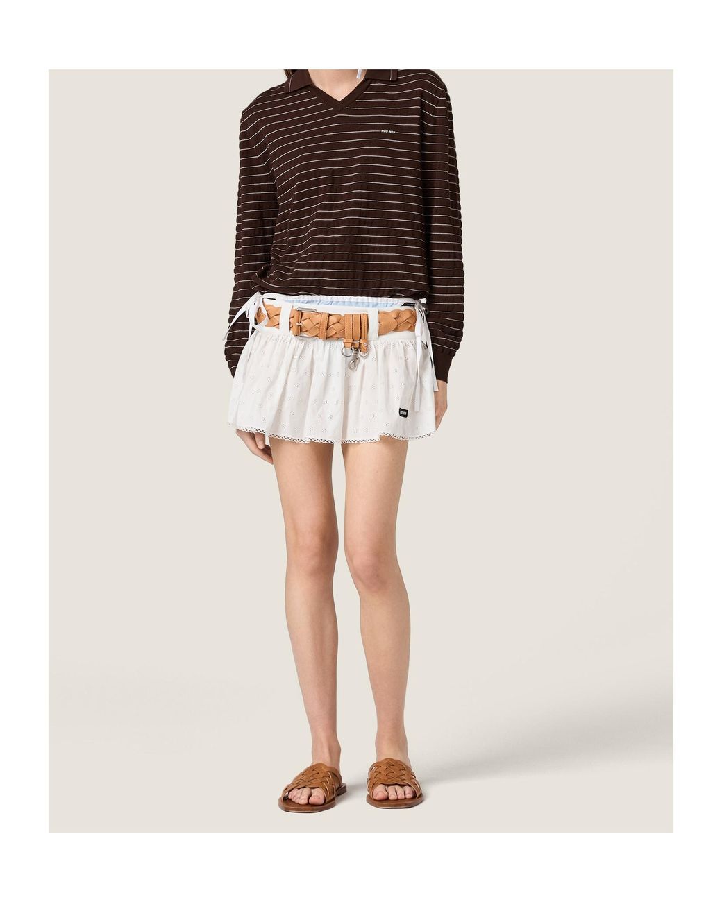 Miu Miu Brown Striped V-Neck Knitwear