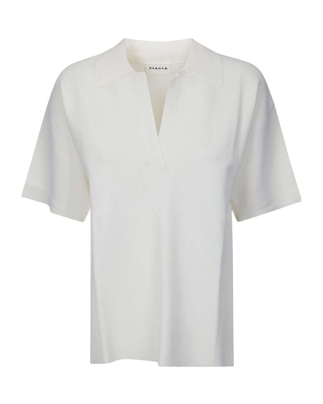 P.A.R.O.S.H. White Textured Split-Neck Top