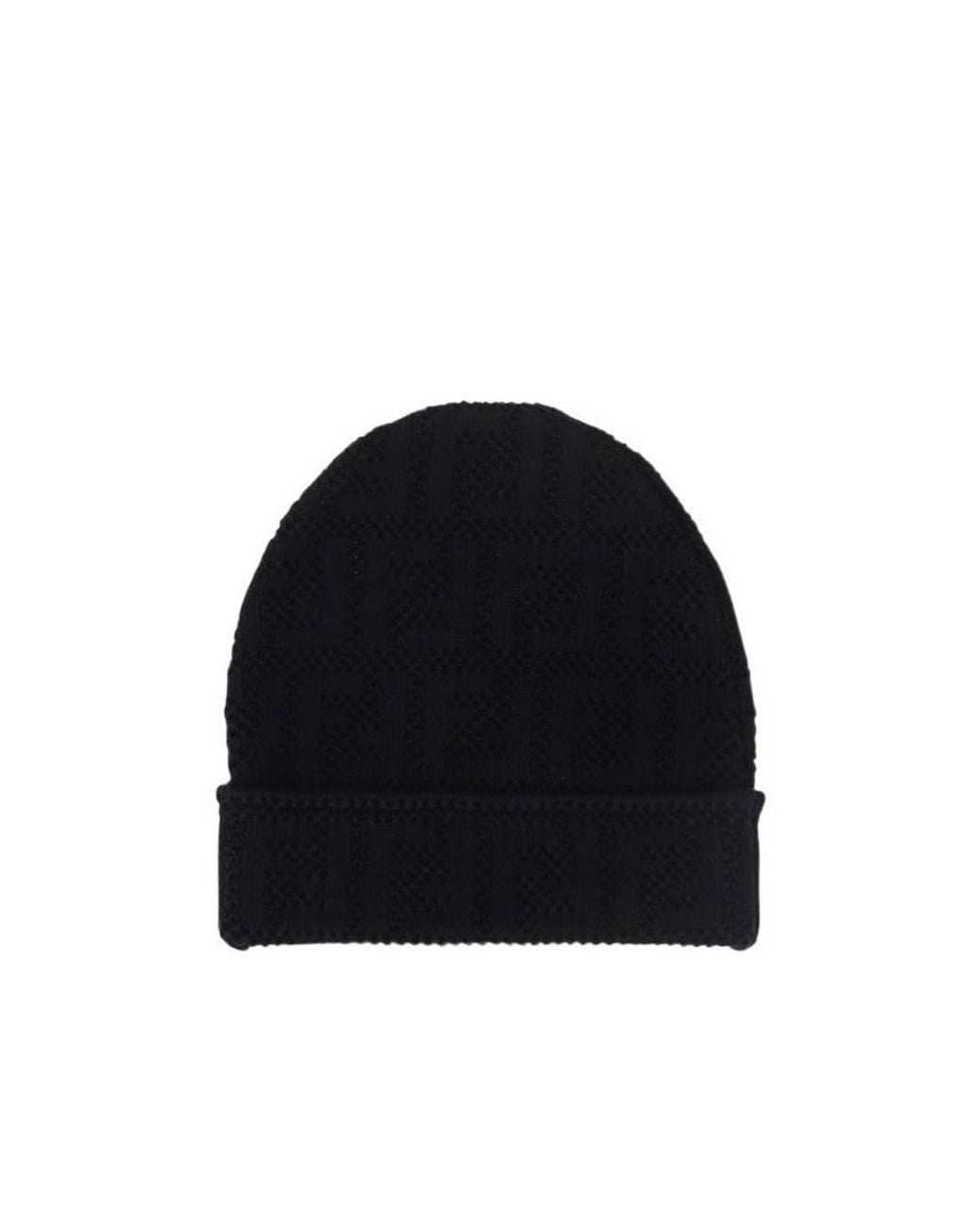 Fendi Black Monogram-Pattern Beanie for men