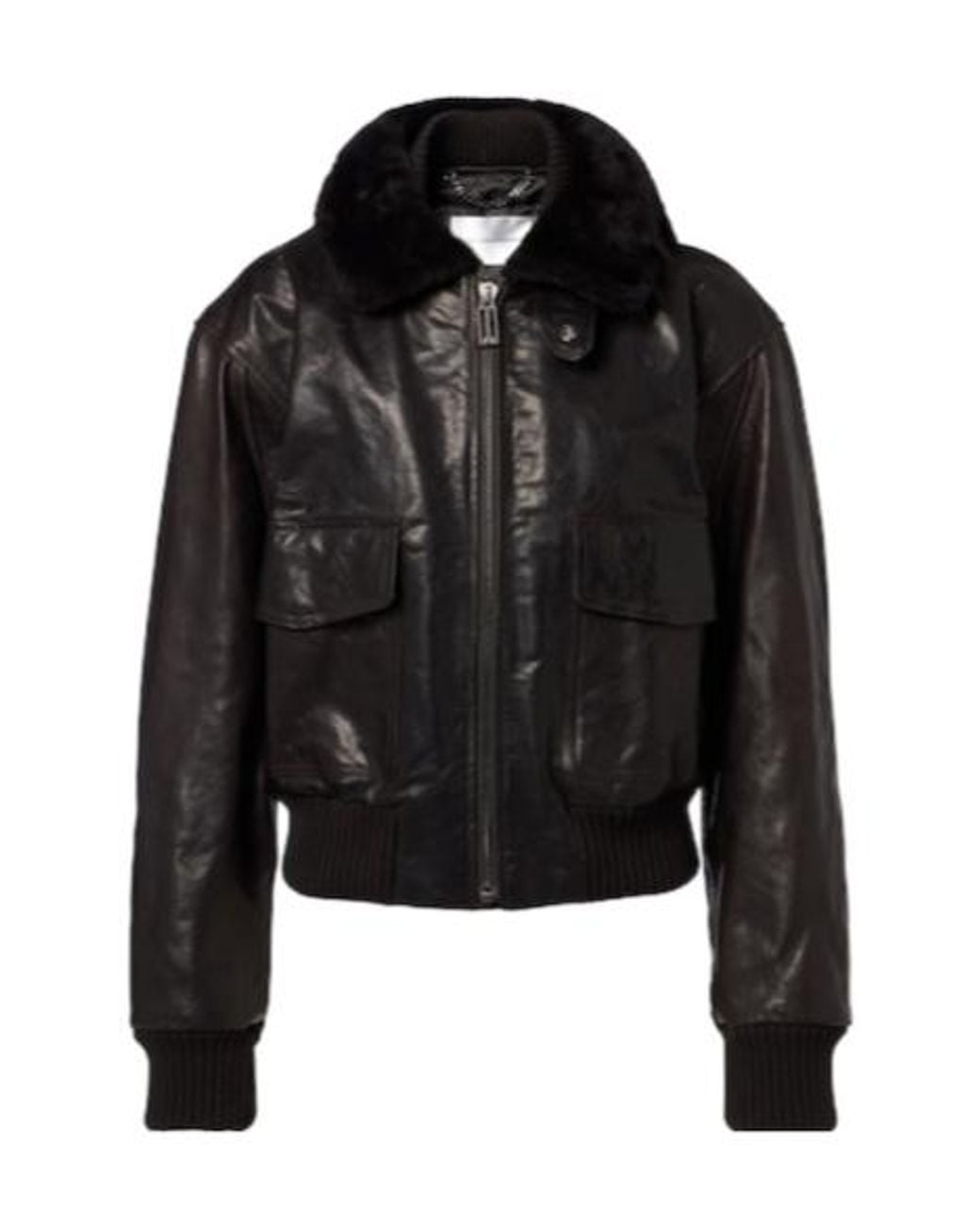Victoria Beckham Black Shearling-Trimmed Leather Jacket