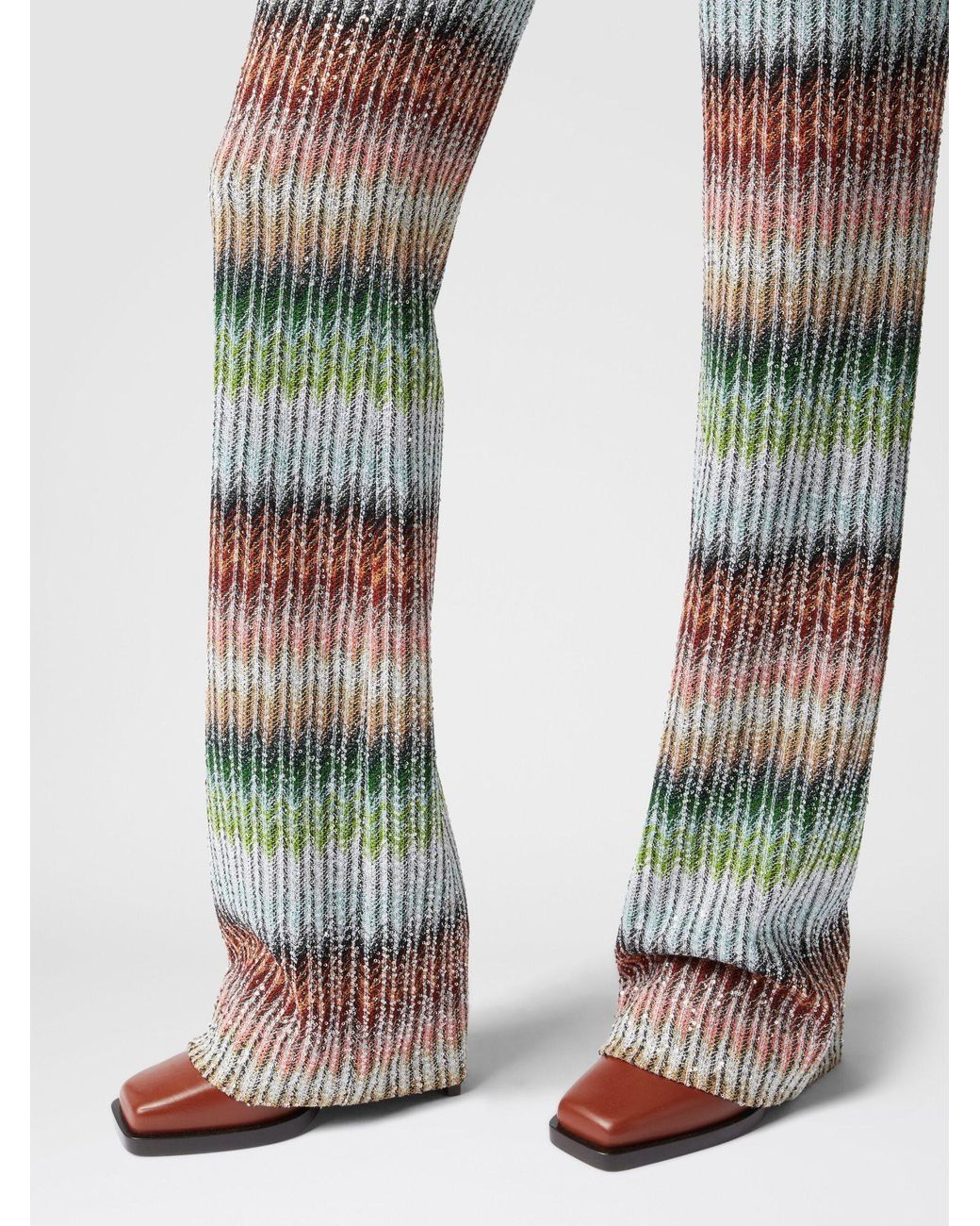Missoni Green Gradient Zig-Zag Knitted Flared Trousers