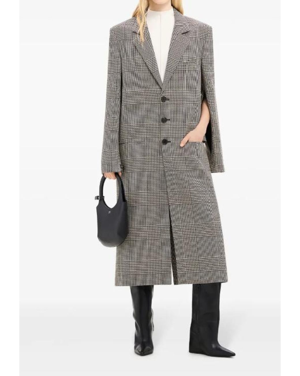 Courreges Gray Prince Of Wales-Pattern Single-Breasted Coat for men