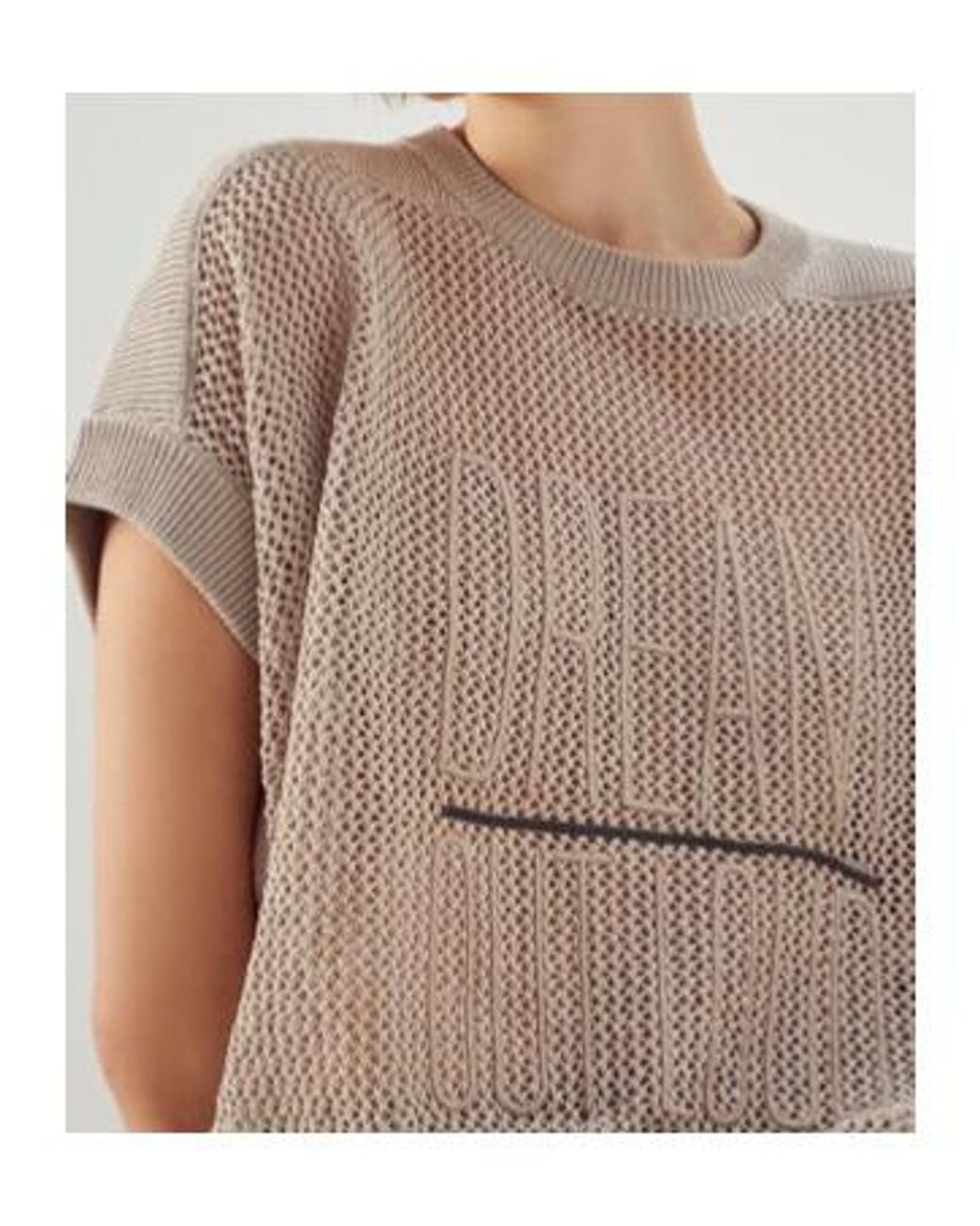 Brunello Cucinelli Gray Round-Collar Short-Sleeve Sweater