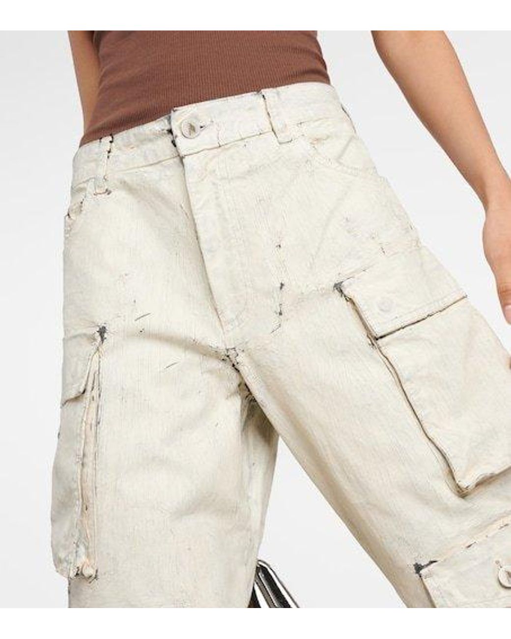 The Attico White Denim Cargo Pants