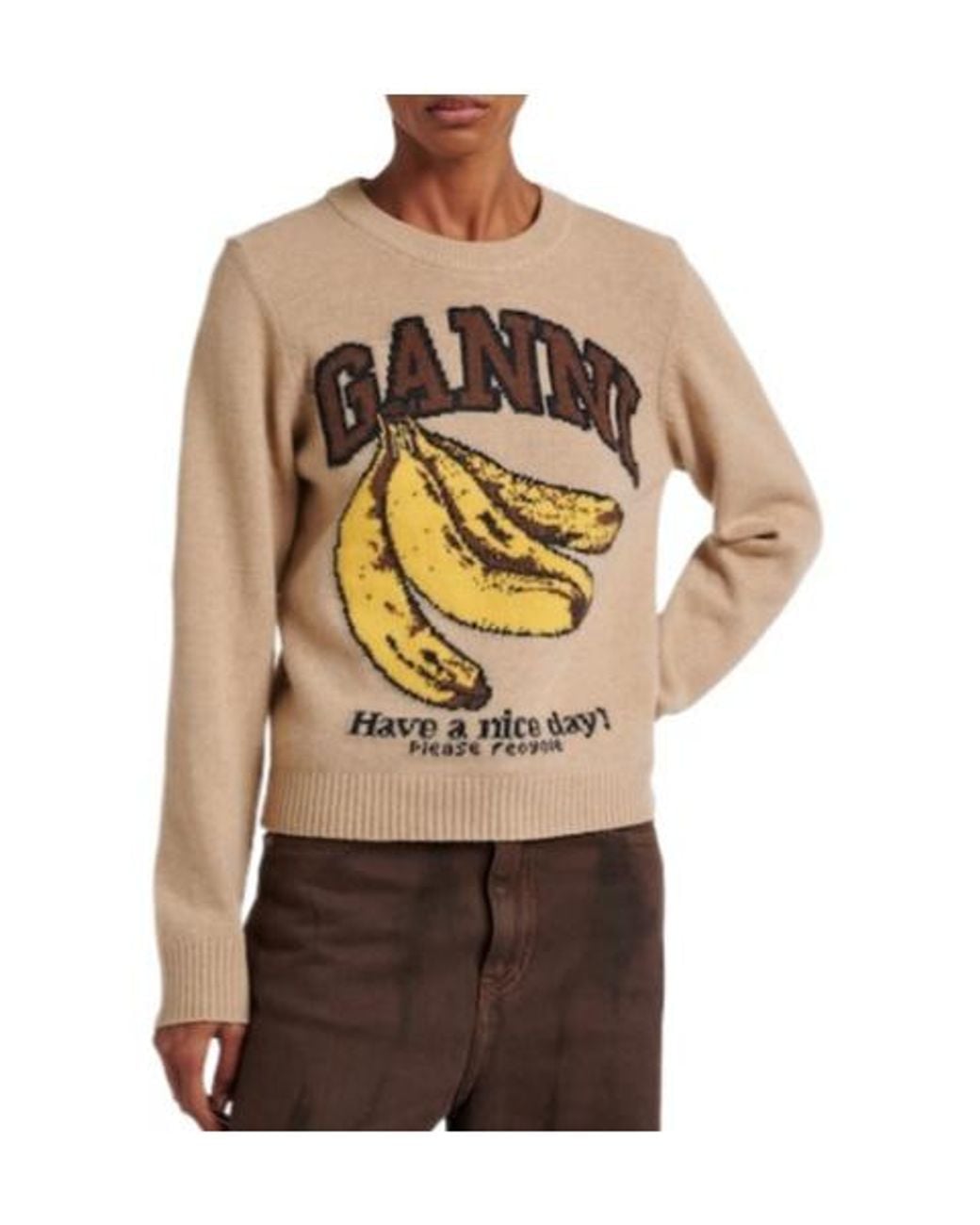 Ganni White Logo Intarsia Sweater