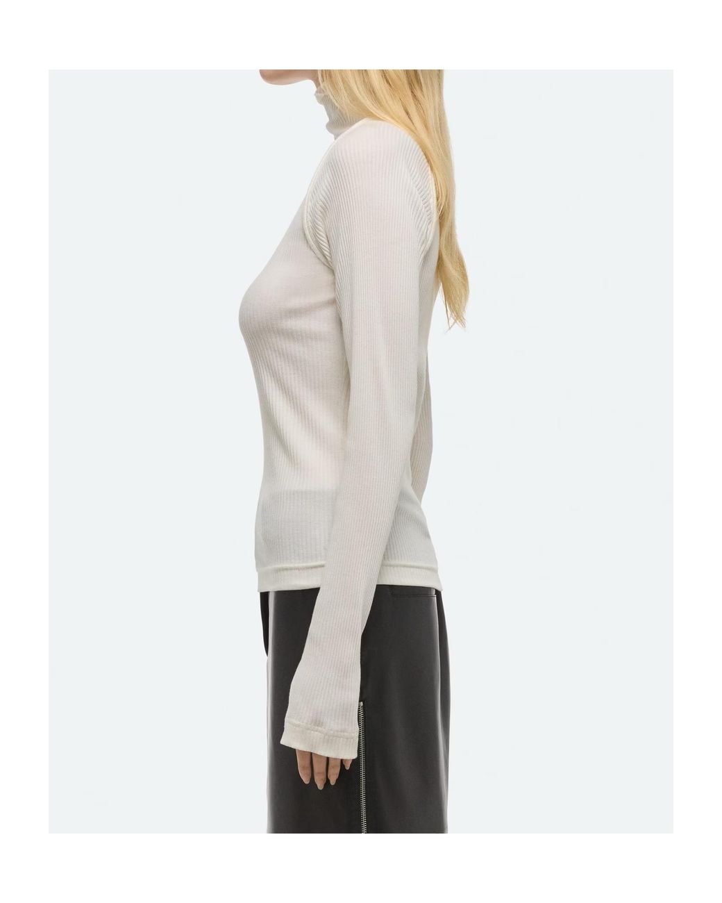 Helmut Lang White Ribbed Turtleneck T-Shirt