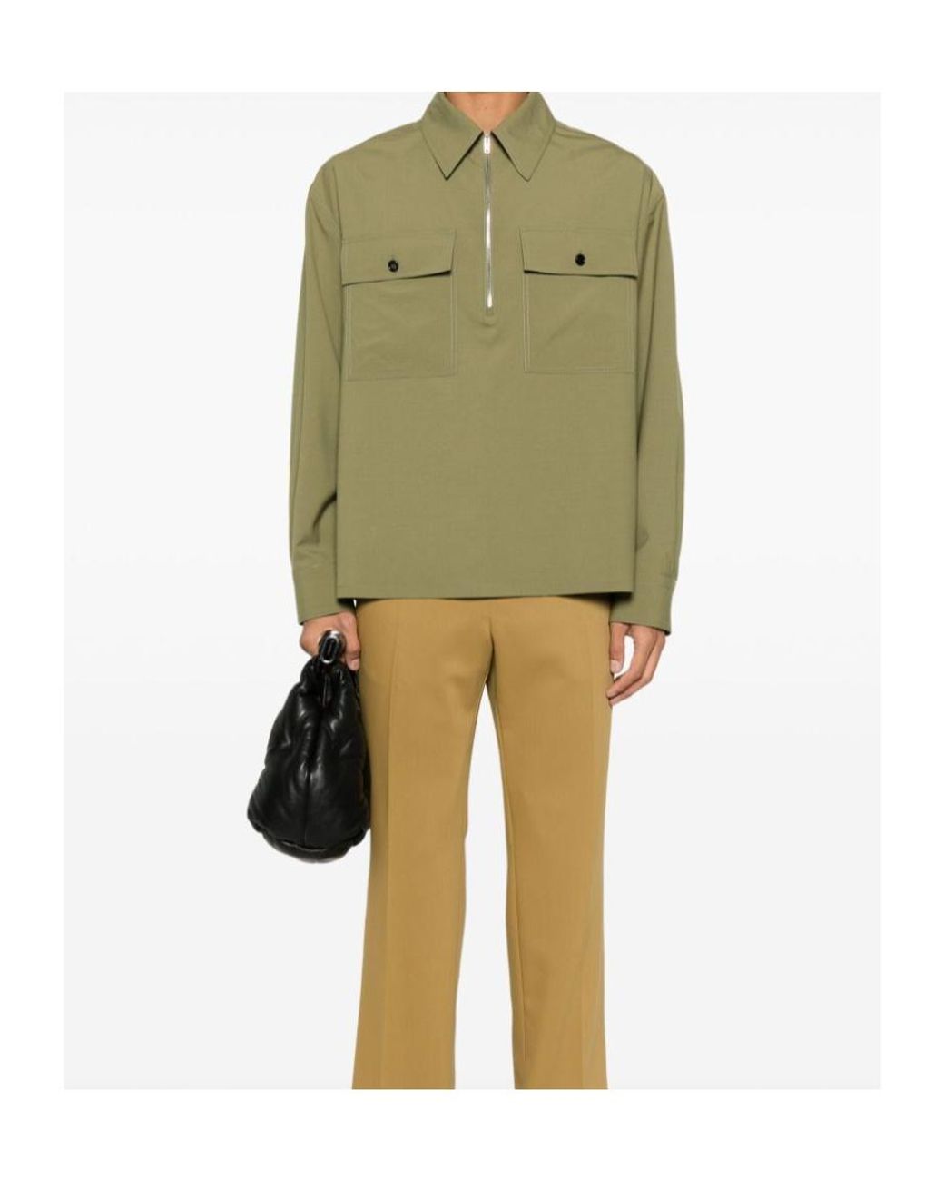 Bottega Veneta Green Regular Fit Front Zipped Shirt for men