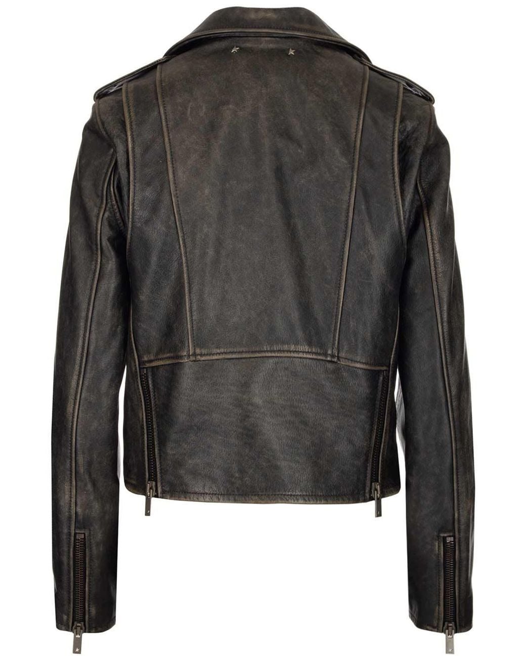 Golden Goose Deluxe Brand Black Cracked Effect Leather Biker Jacket