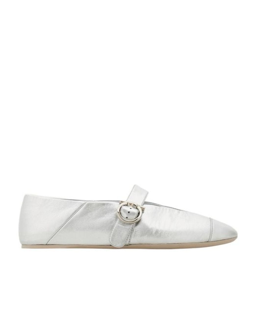 Ferragamo White Gancini Ballet Flats