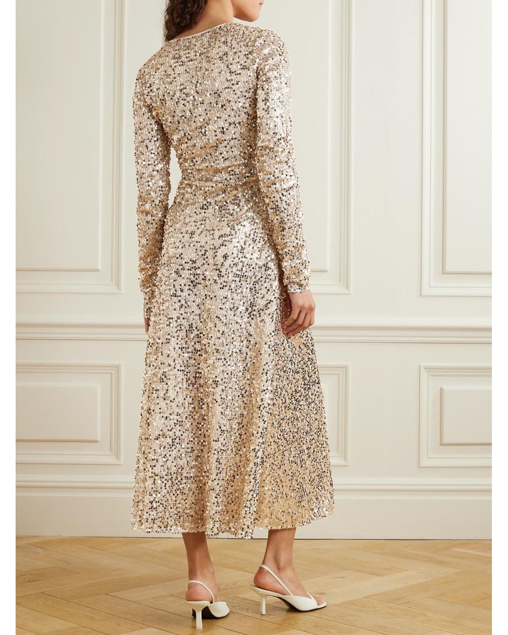 ROTATE BIRGER CHRISTENSEN Natural Sequined Recycled-Tulle Midi Dress