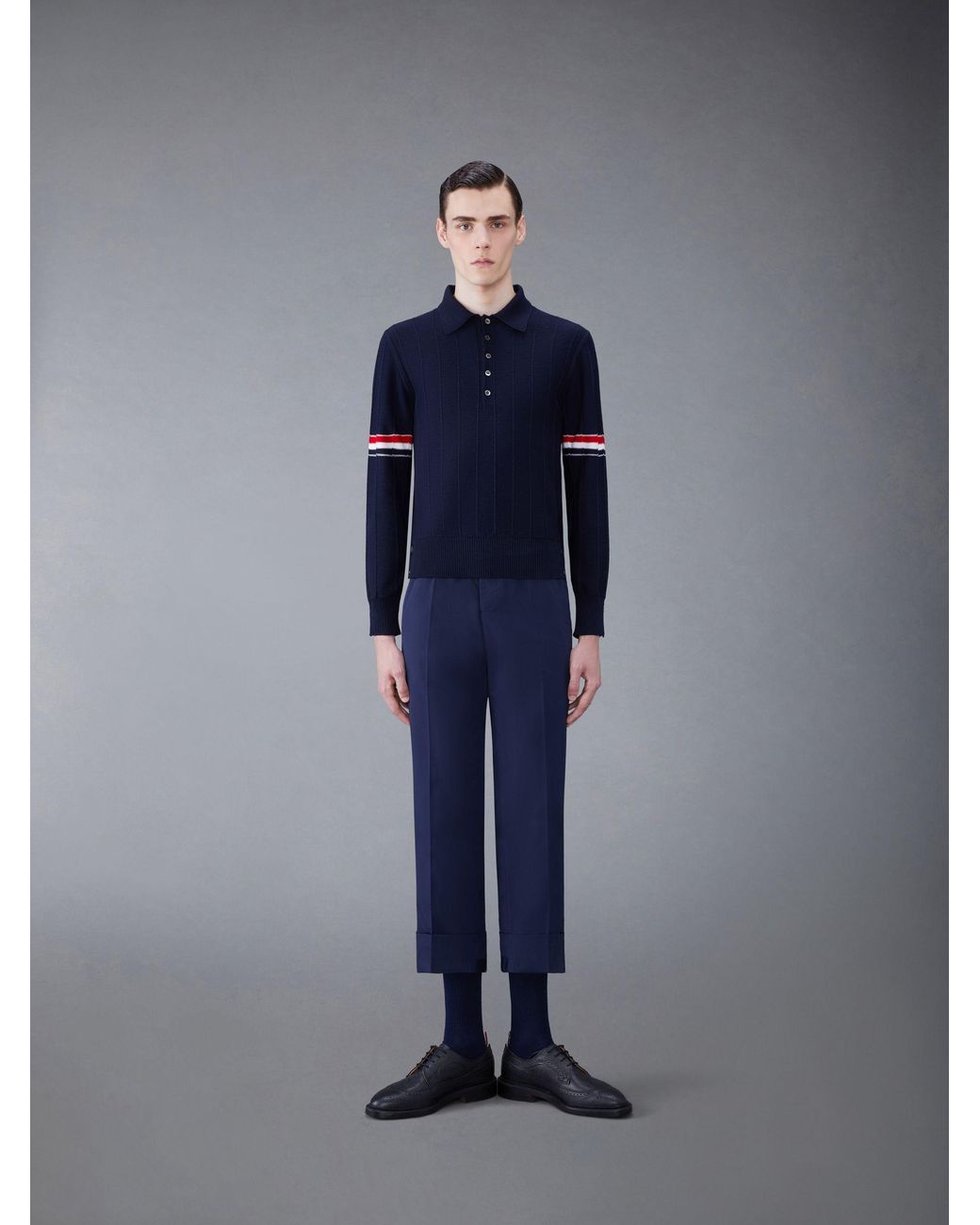 Thom Browne Blue Rwb-Striped Long-Sleeved Polo Shirt for men