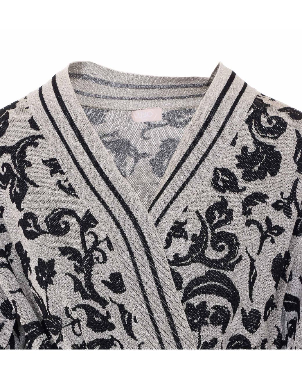 Liu Jo Gray Belted Floral Knitted Jacket