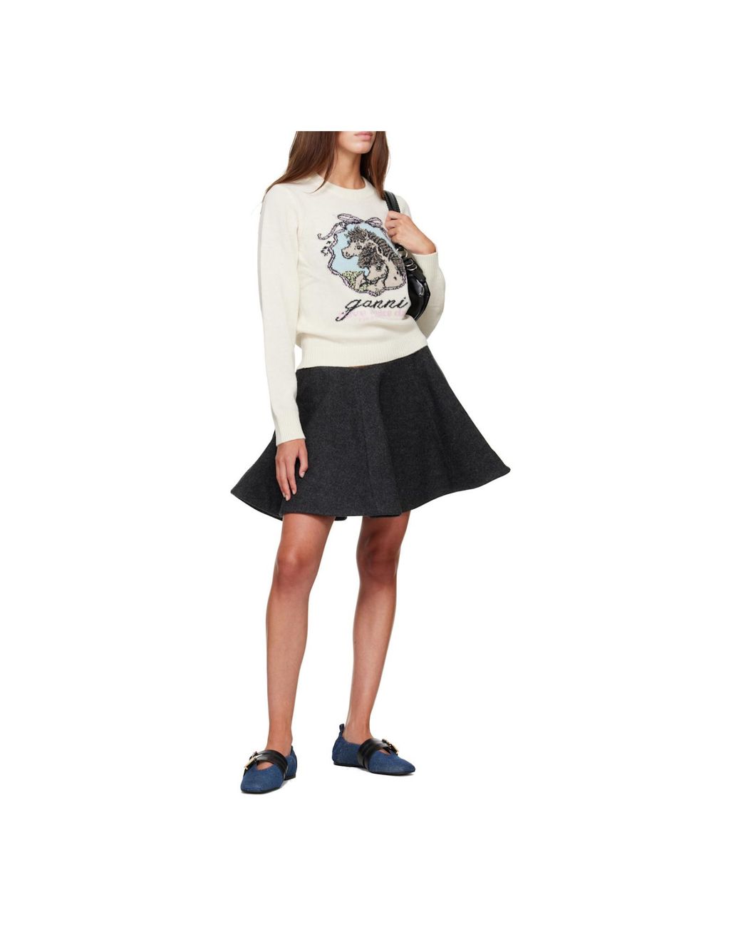 Ganni Black Going To Wheel Flared Skirt