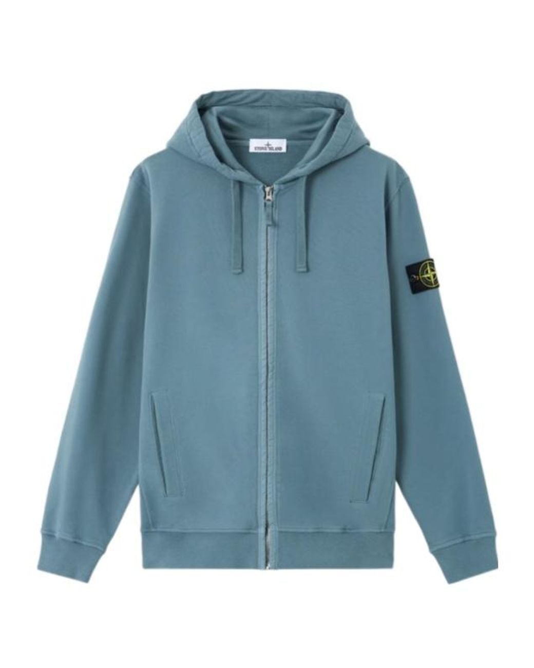 Stone Island Blue Logo Patch Zipped Hoodie for men