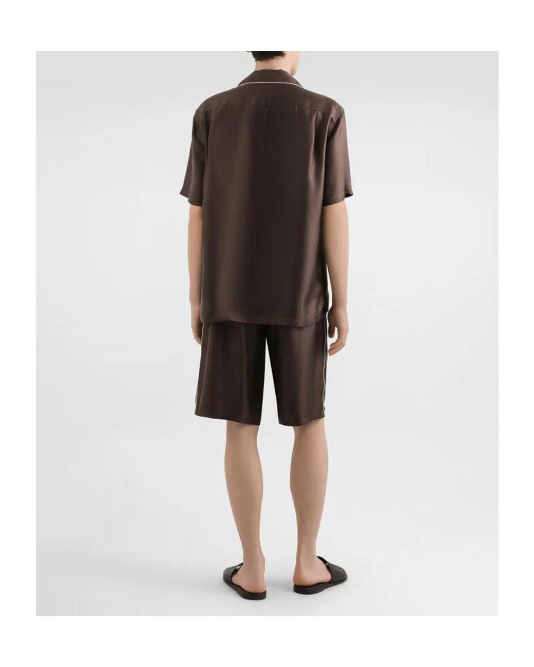 Dolce & Gabbana Brown Logo Embroidered Short-Sleeved Shirt for men