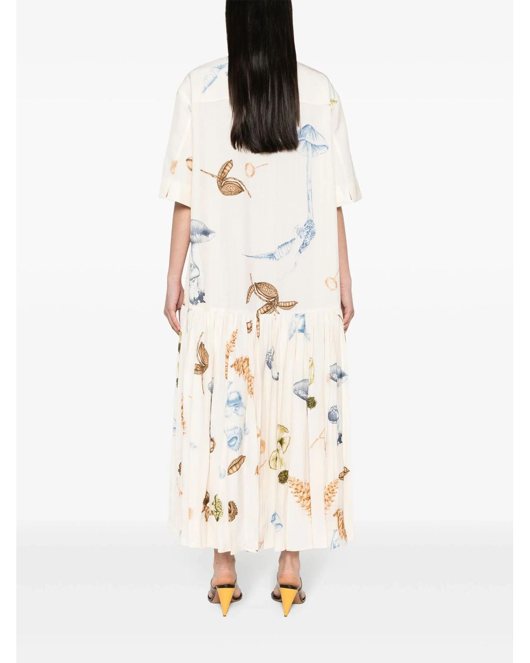Jil Sander White Pleated Shift Maxi Dress