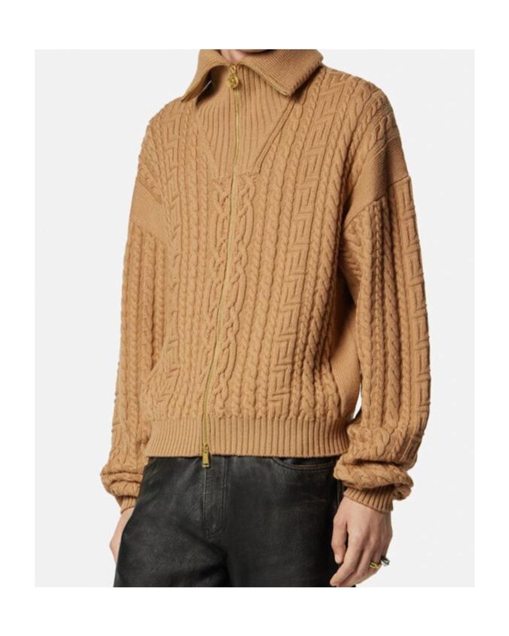 Versace Natural Zip-Up Knitted Cardigan for men