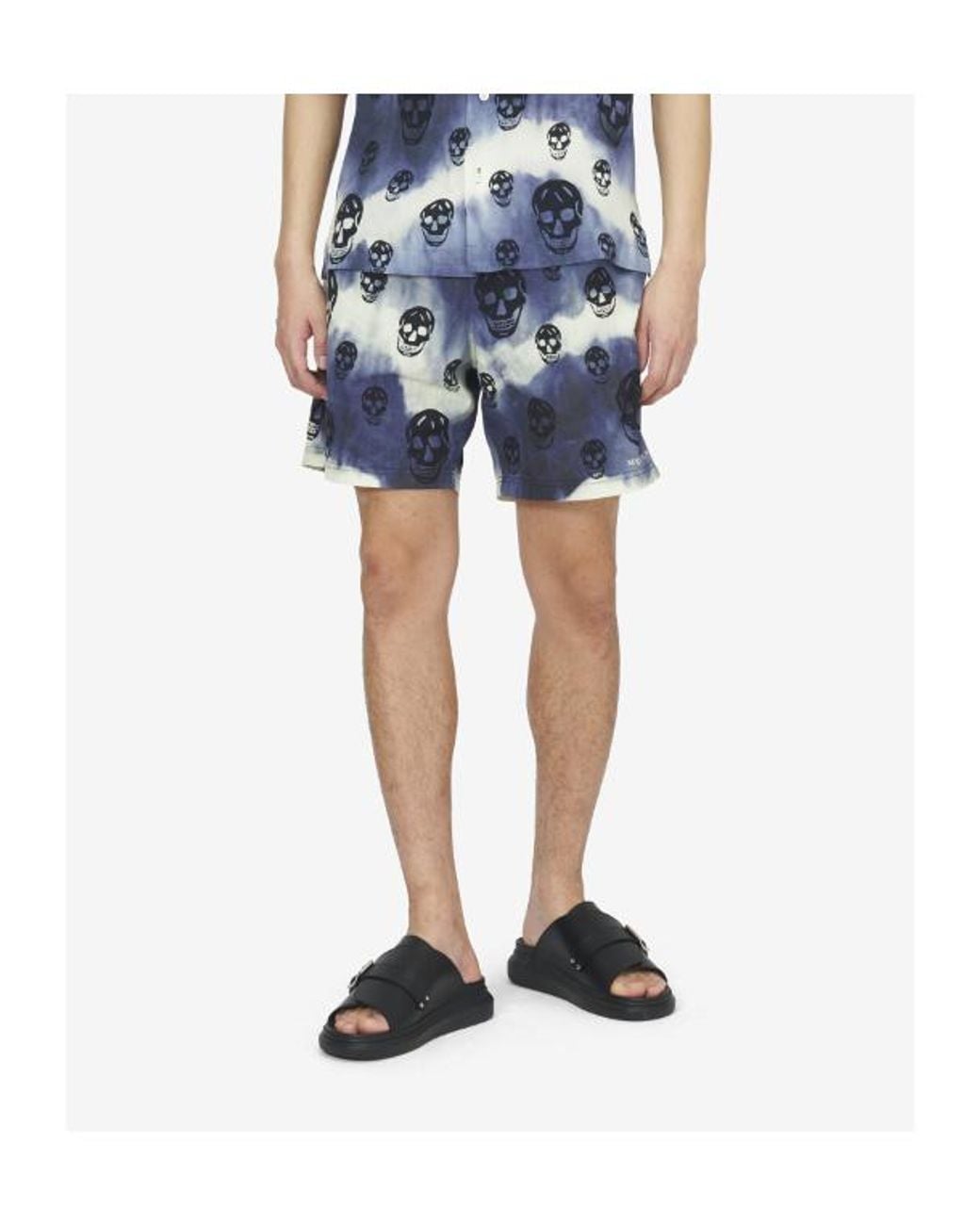 McQueen Blue Tie-Dye Skull Swim Shorts for men