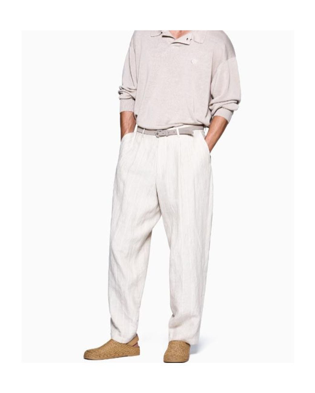 Giorgio Armani White Pleat Detailed Striped Trousers for men