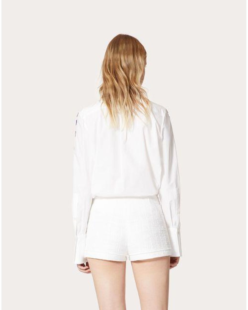 Valentino White Bead-Embellished Cotton Poplin Shirt