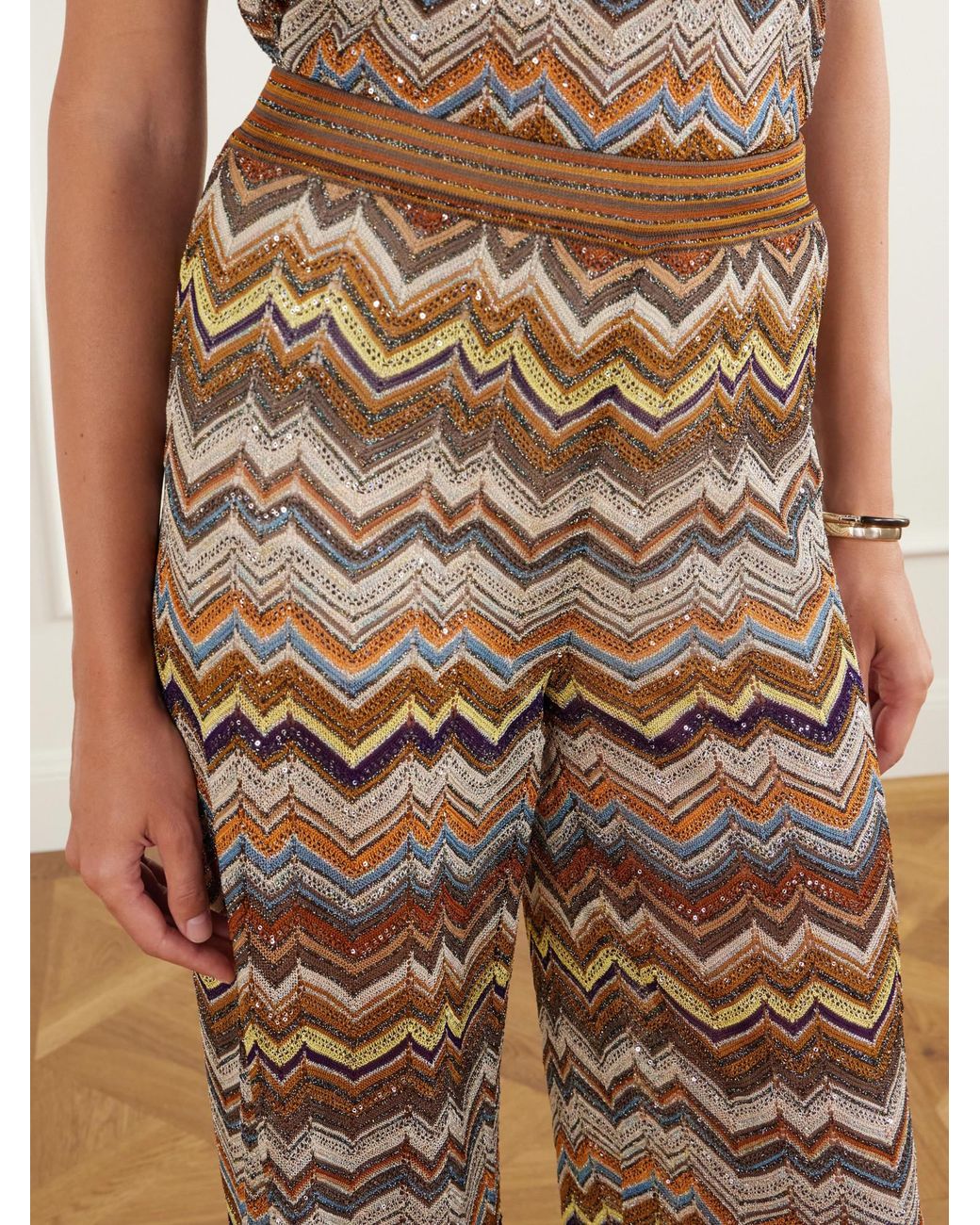 Missoni Natural Sequined Metallic Crochet-Knit Wide-Leg Pants