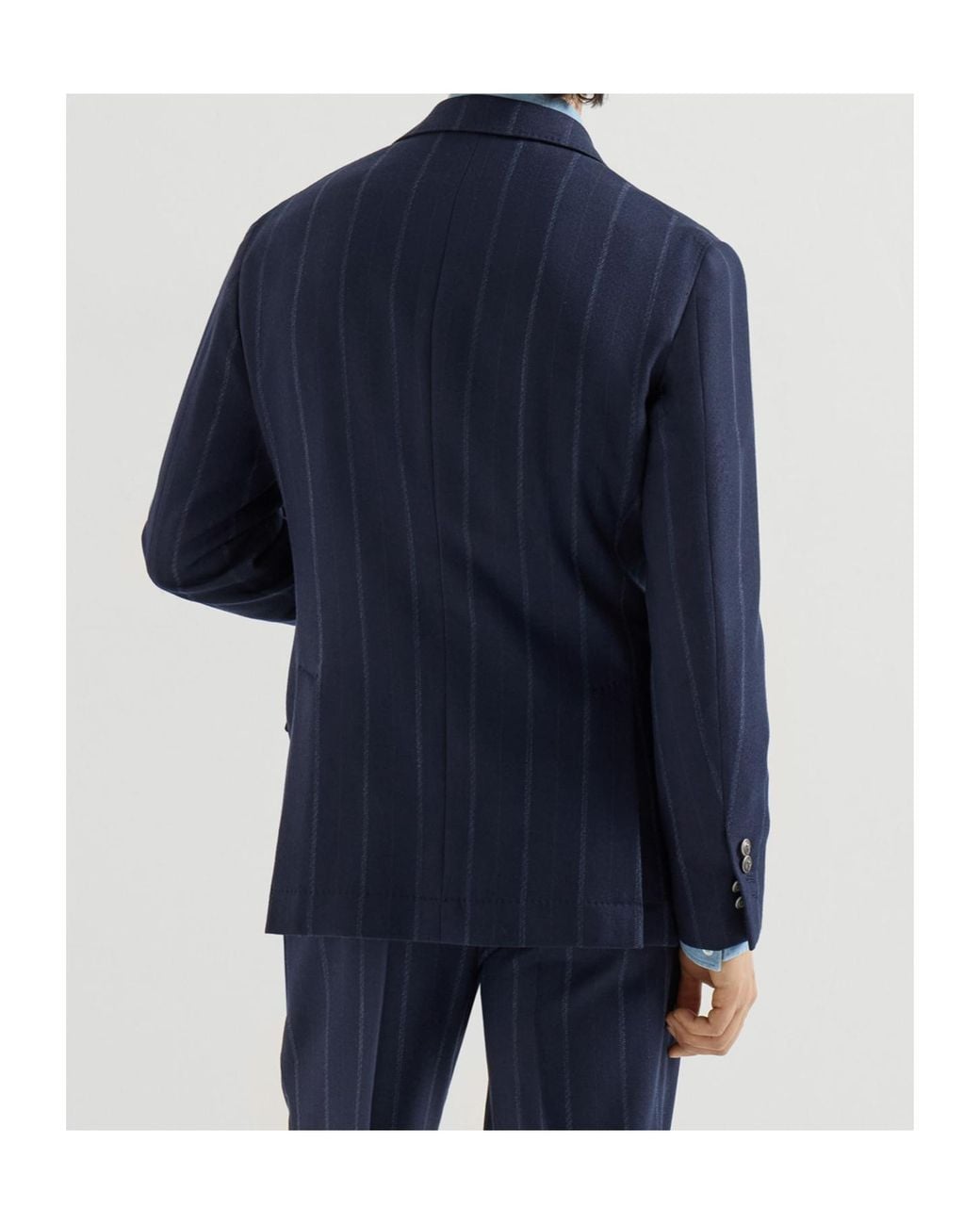 Brunello Cucinelli Blue Cashmere And Virgin Wool Multistripe Twill One-And-A-Half Breasted Deconstructed Blazer With Metal Buttons for men