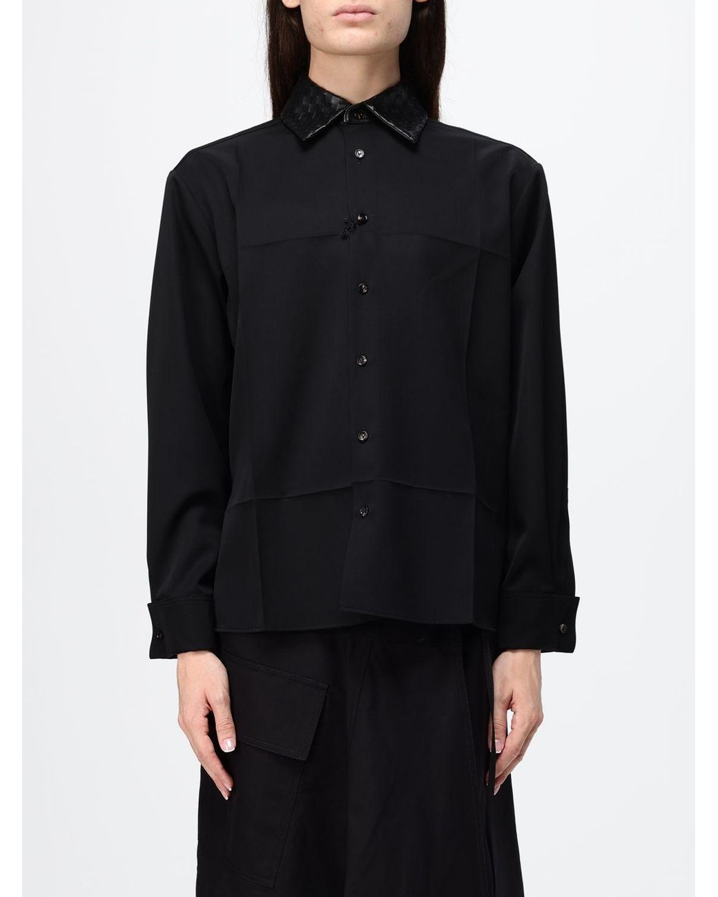 Bottega Veneta Black Leather Collar Relaxed Fit Shirt
