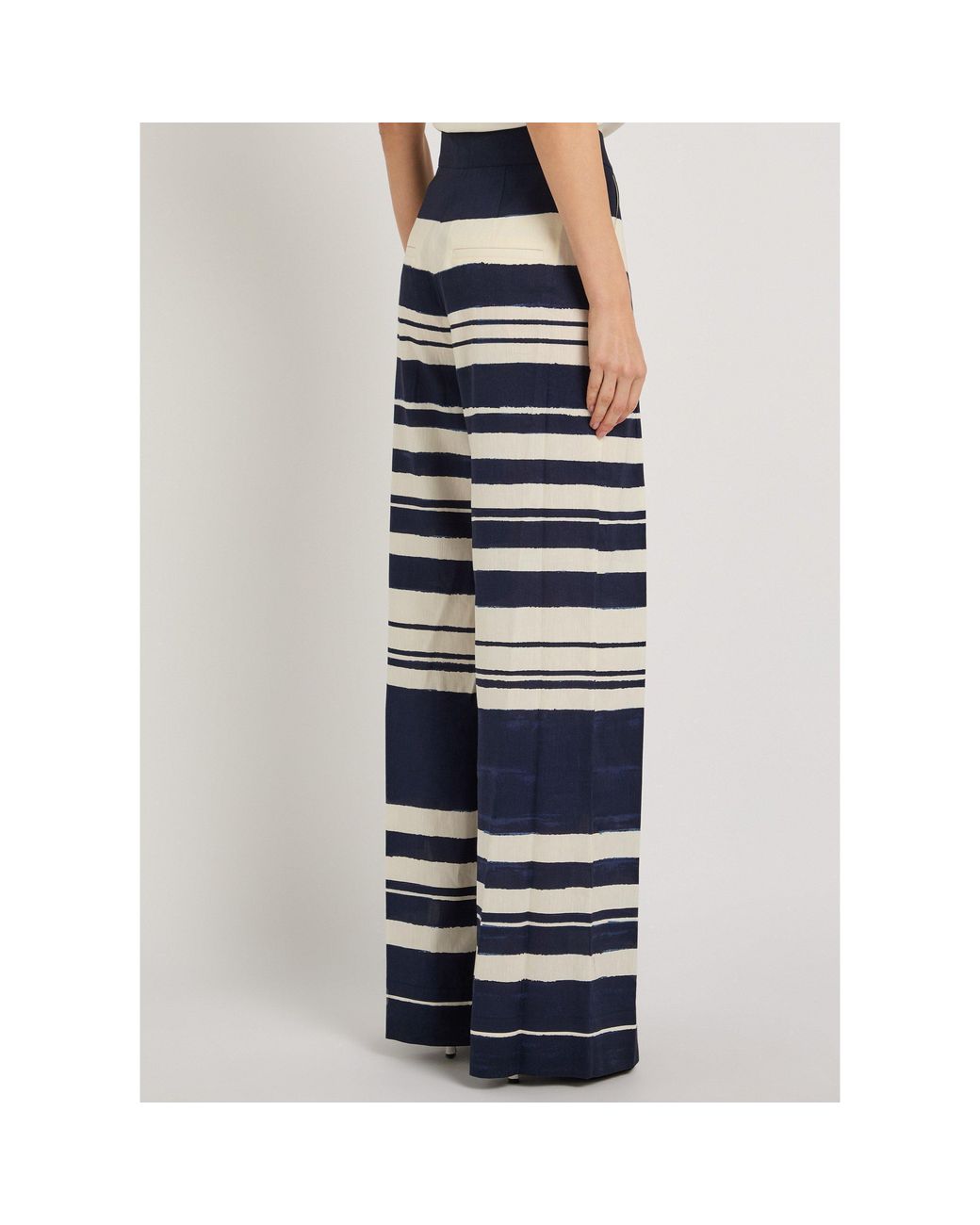 Veronica Beard Blue Striped Linen Wide-Leg Trousers