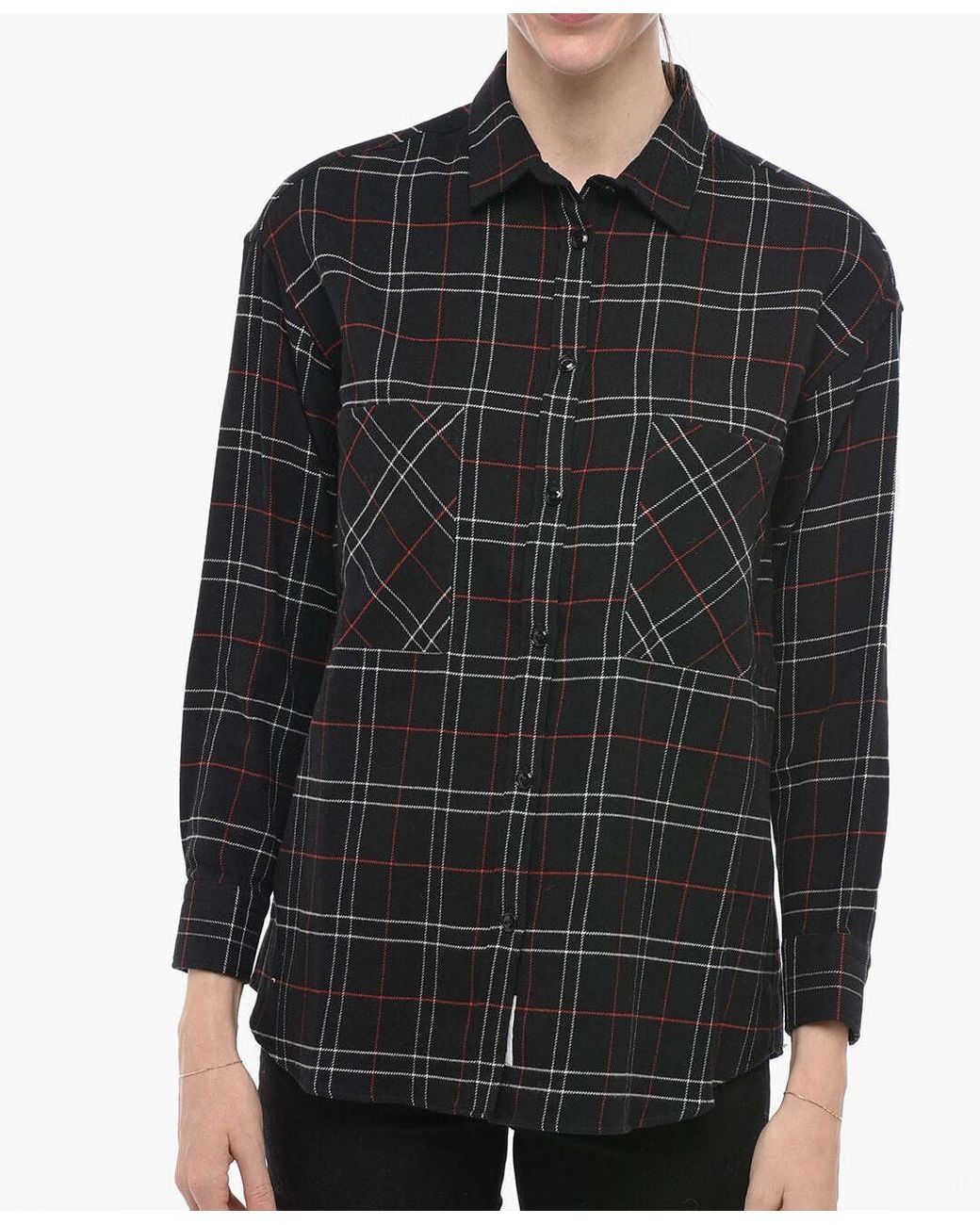 Woolrich Black Tartan-Print Flannel Blouse