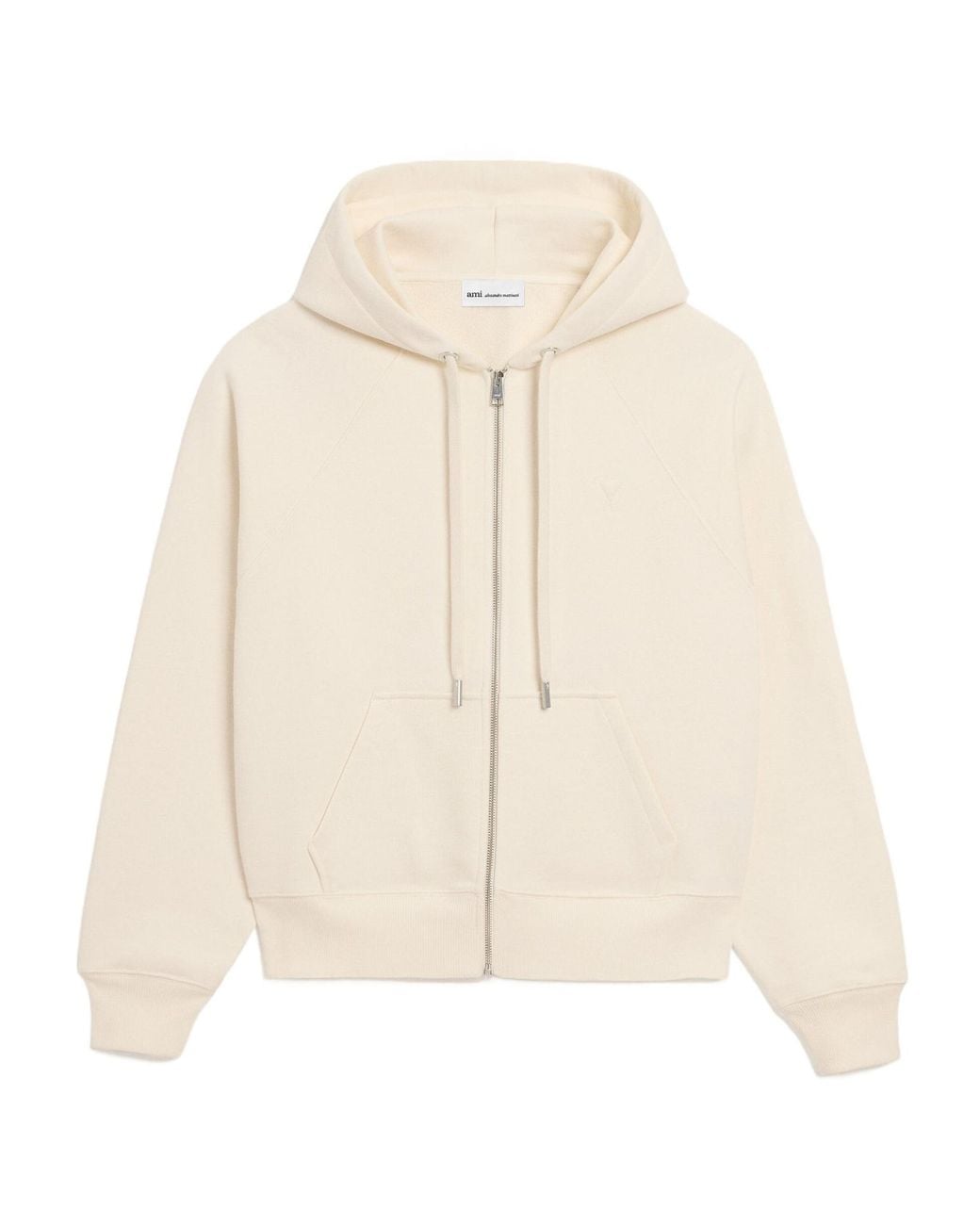 AMI Natural Zipped Hoodie With Tonal Embossed Ami De Coeur for men
