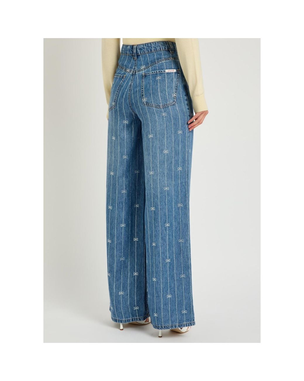 Self-Portrait Blue Mid-Rise Wide-Leg Jeans