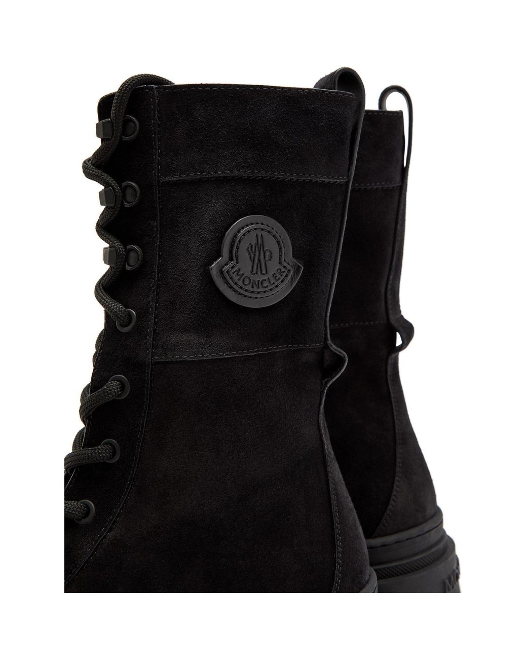 Moncler Black Suede Lace-Up Flat Ankle Boots
