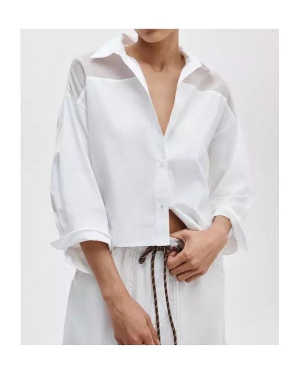 Rag & Bone White Sheer Panel Cropped Shirt