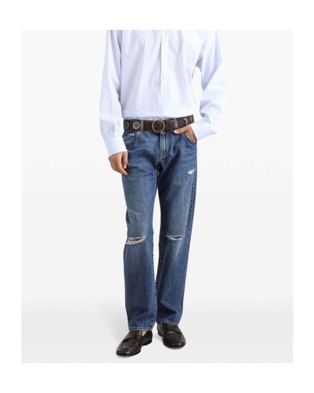 Dolce & Gabbana Blue Distressed Straight Leg Jeans for men